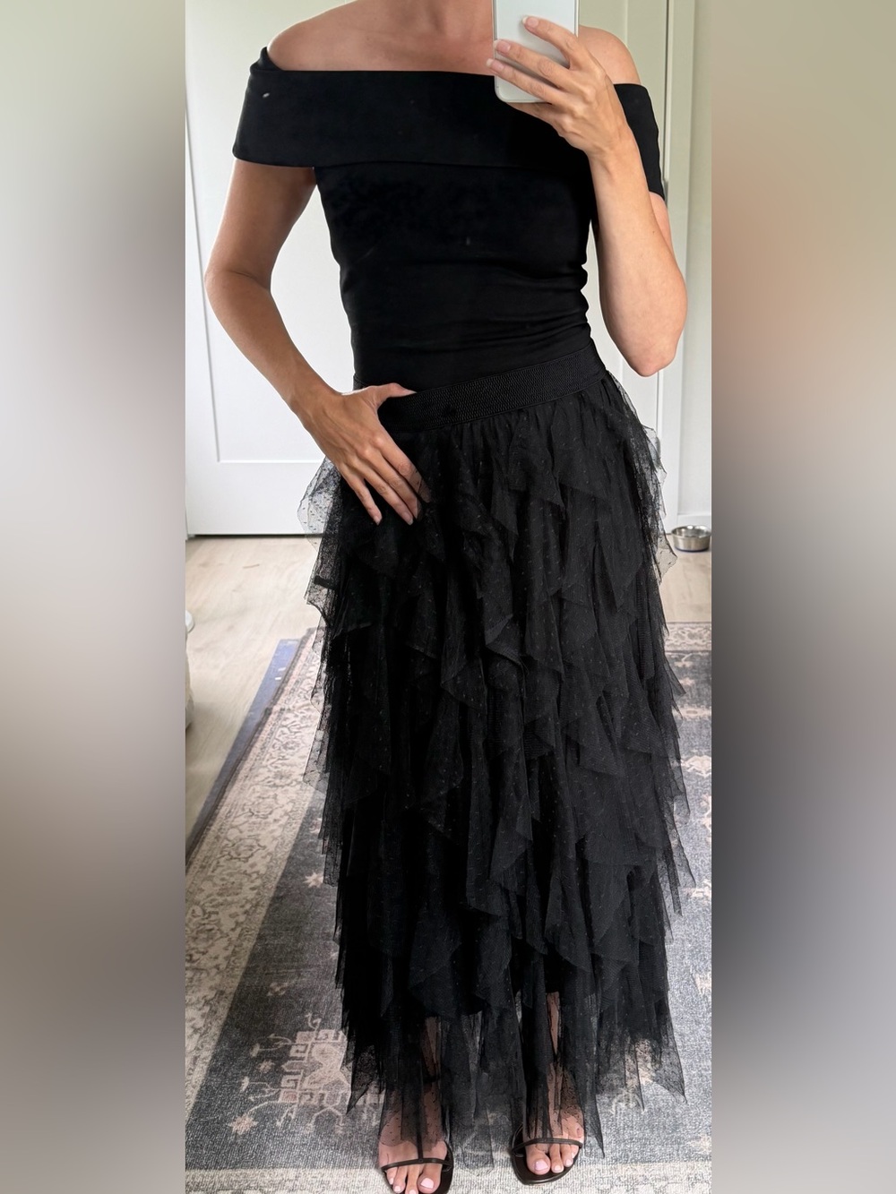 Anthropologie Tesia Ruffled Tulle Midi Skirt